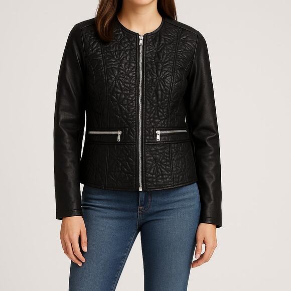 Baccini Jackets & Blazers - Baccini Black Vegan Leather Moto Jacket • Petite Medium • Edgy Zip Detail NWT